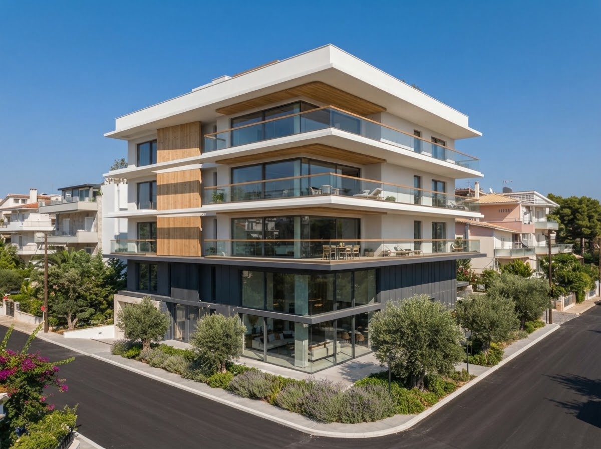 Σύγχρονη τριώροφη πολυκατοικία στο κέντρο της Θεσσαλονίκης
